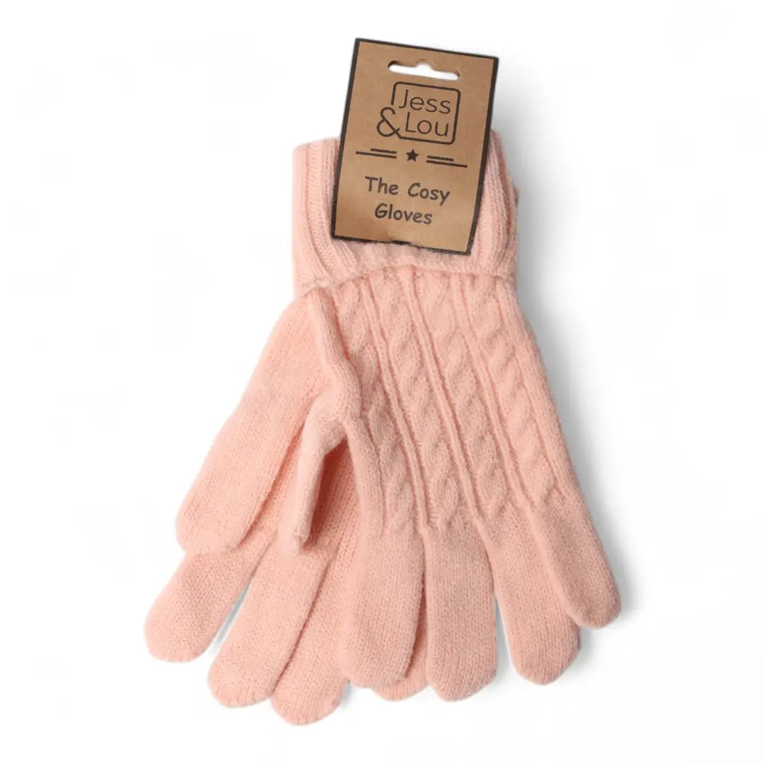 Pink Cable Knit Wrist Warmer Gloves