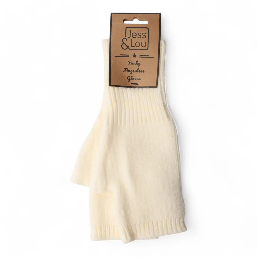 Cream Cosy Plain Knit Fingerless Gloves