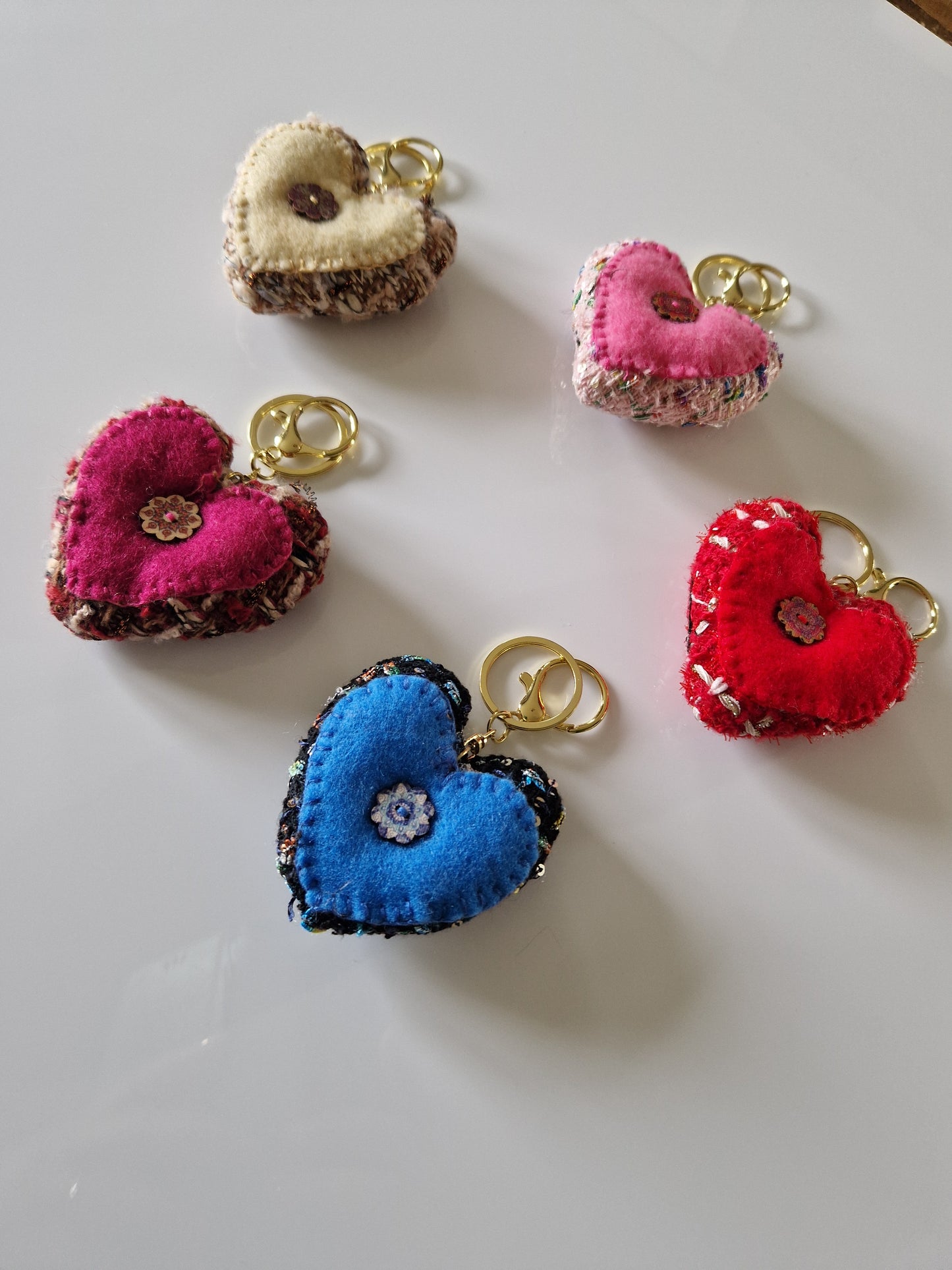 Upcycled Hand-Sewn Love Heart Keyrings 💖