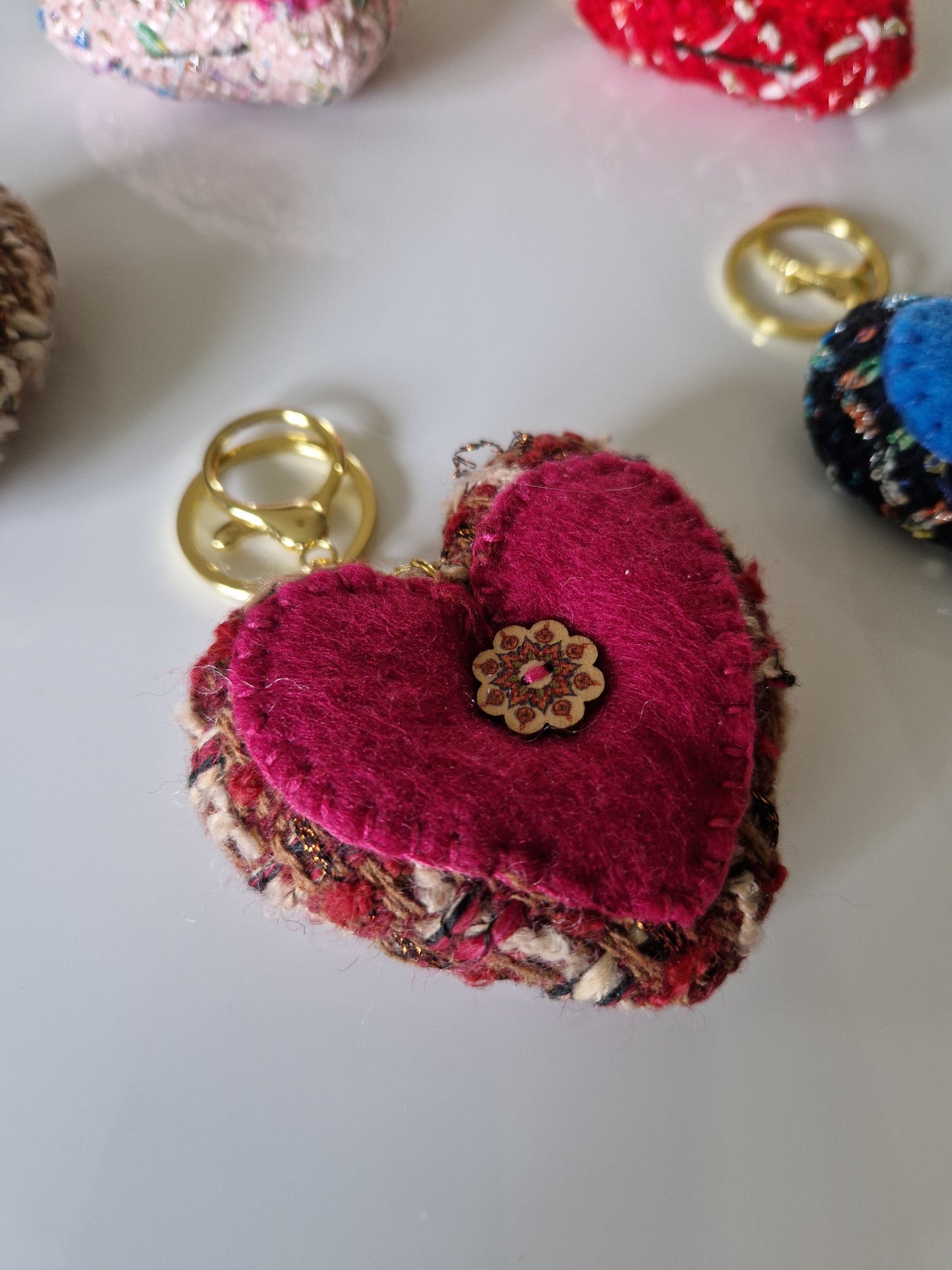 Upcycled Hand-Sewn Love Heart Keyrings 💖