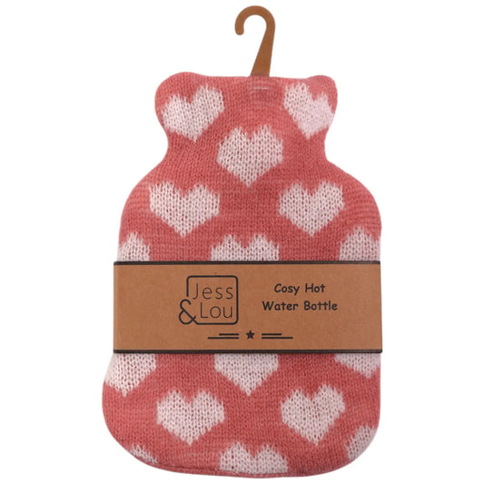 Pink and White Hearts Mini Hot Water Bottle