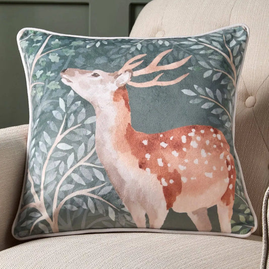 Young Stag Velvet Cushion 🦌🌿