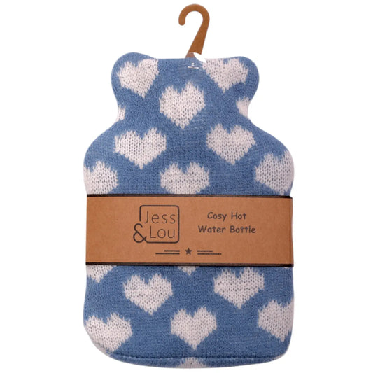 Cornflower Blue & White Hearts Mini Hot Water Bottle
