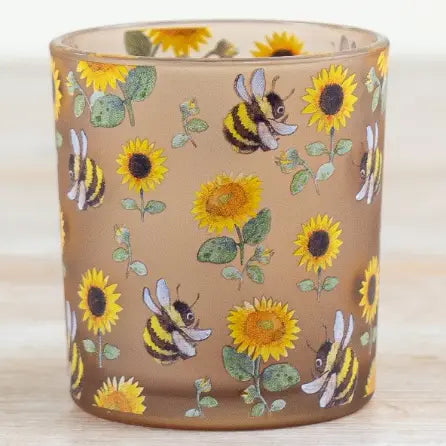 Sunflower & Bee Glass Candle Holder 🌻🐝